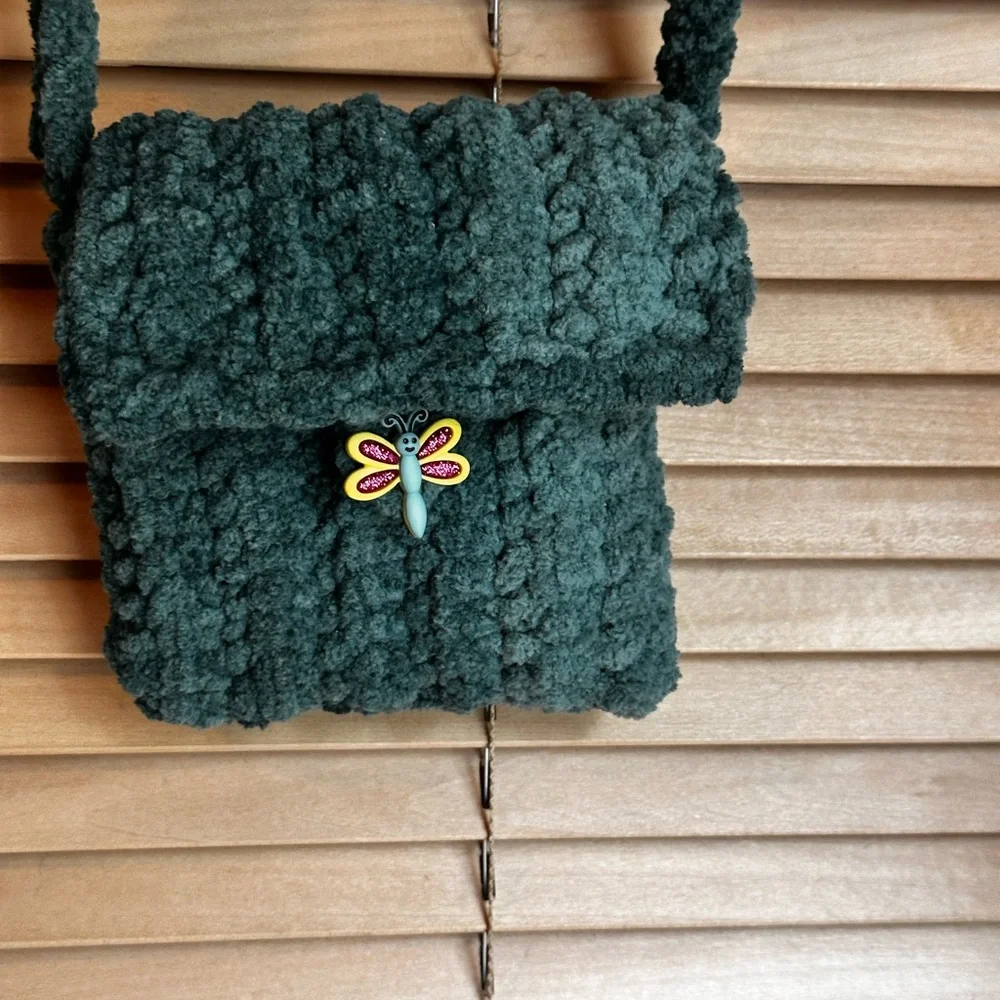 Hand crafted Teal crochet Crossbody Bag with Butterfly Charm